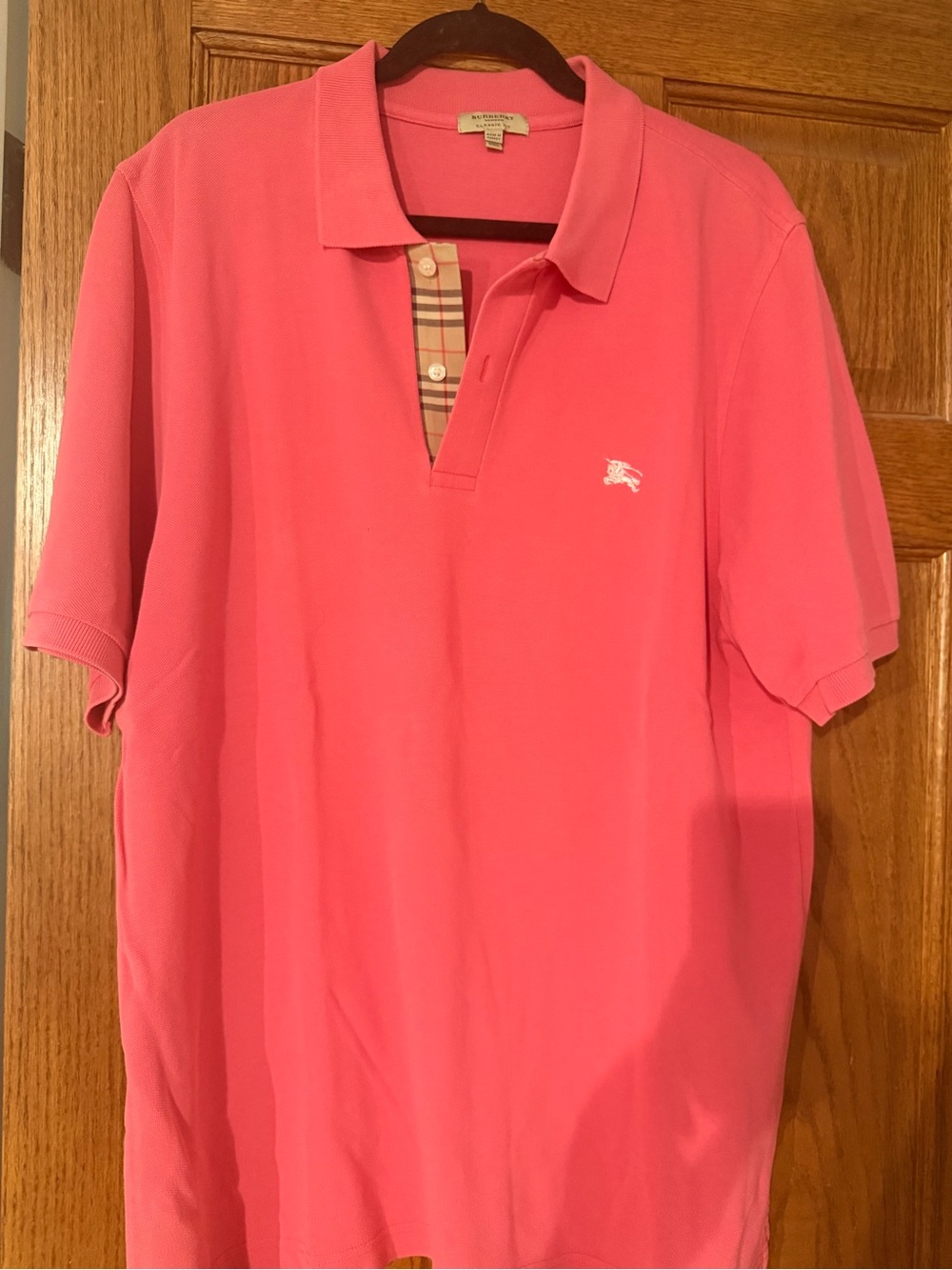 Burberry Coral Pink Short-Sleeve Polo with Signature Check Placket